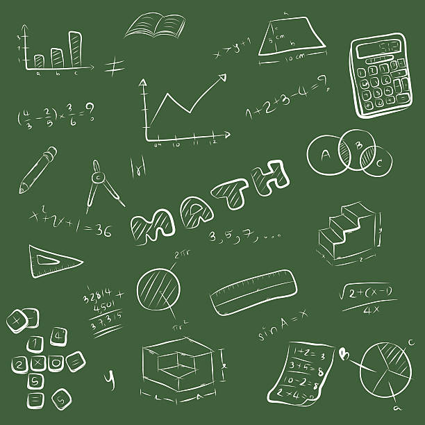 ilustraciones, imágenes clip art, dibujos animados e iconos de stock de math sobre verde de planchar - blackboard green backgrounds education