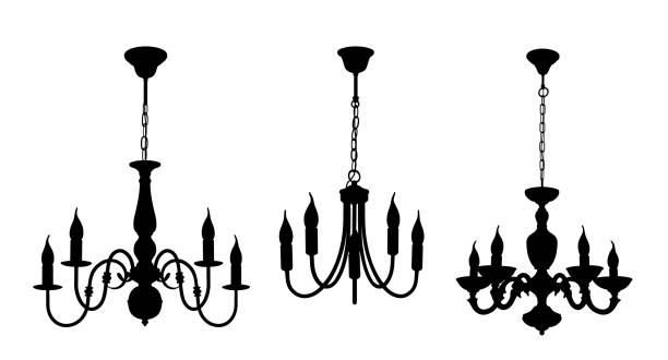 illustrazioni stock, clip art, cartoni animati e icone di tendenza di le sagome dei lampadari. - lampadario