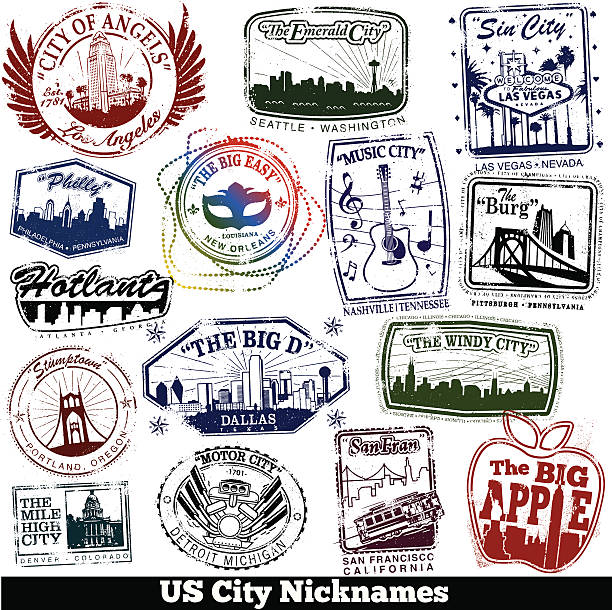 przydomek miasta znaczki usa - city of los angeles illustrations stock illustrations