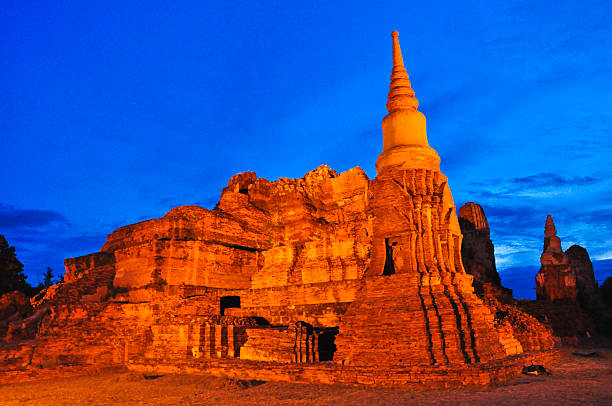 istock closeup view of Twilight time at Wat Mahathat Temple 176437566