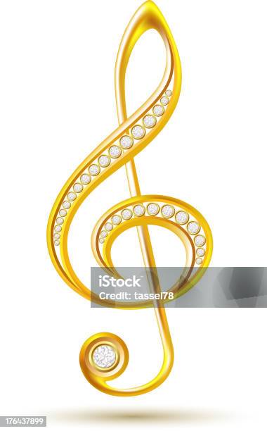 Golden Chiave Di Violino Con Diamanti - Immagini vettoriali stock e altre immagini di Brillante - Brillante, Chiave di violino, Clip art