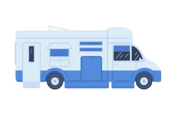 Vector illustration of Travel camp van transport for exploring the outdoors, flat vector isolated.