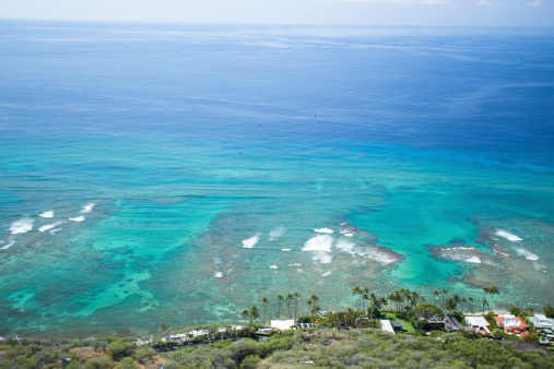 Top view of seascape from Diamond head Honolulu Hawaii