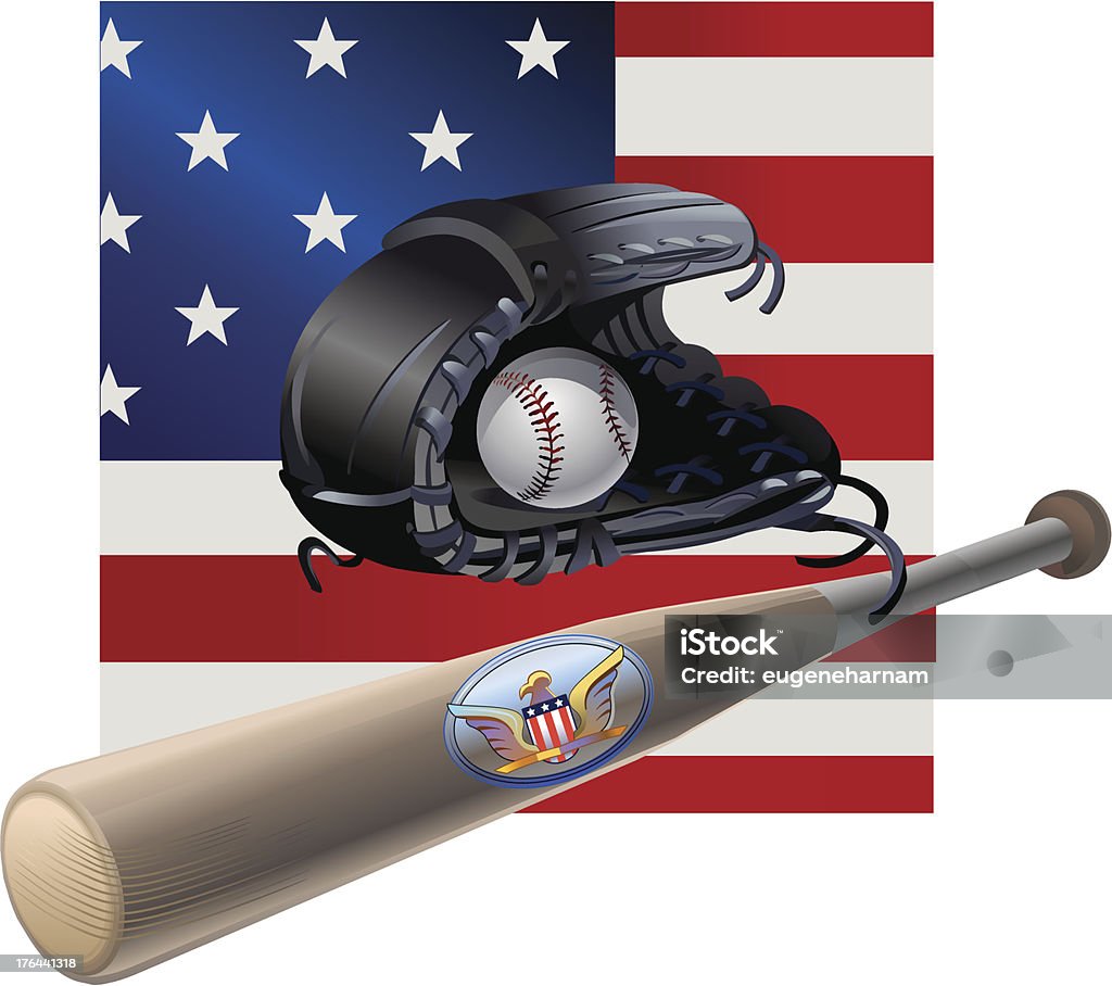 EUA, bandeira. Bola e o Taco de beisebol - Vetor de Bandeira Norte-Americana royalty-free