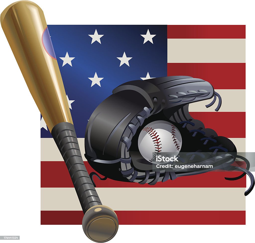 Drapeau USA et Joueur de Baseball - clipart vectoriel de Attraper libre de droits