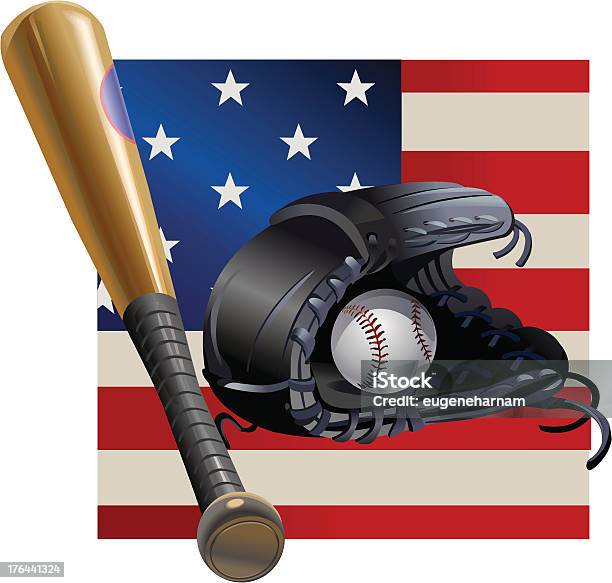 Drapeau Usa Et Joueur De Baseball Vecteurs libres de droits et plus d'images vectorielles de Attraper - Attraper, Balle de baseball, Balle ou ballon