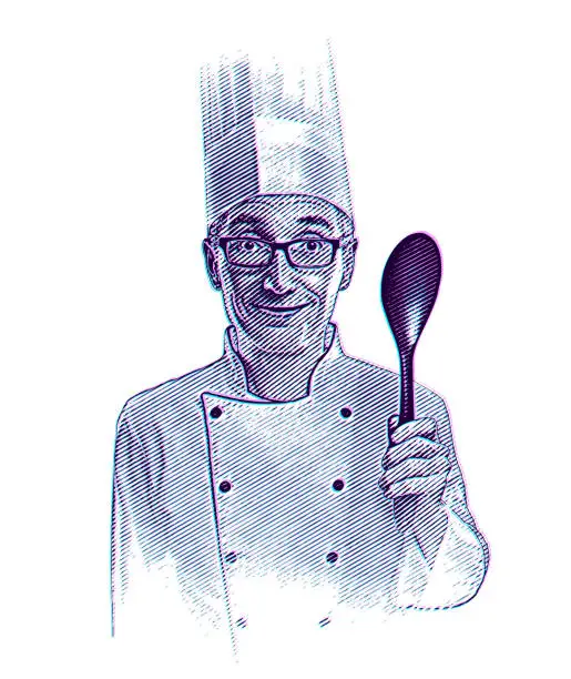 Vector illustration of Portrait of Male Chef with Glitch Technique