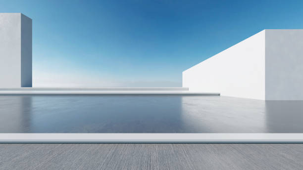 istock 3d render of abstract futuristic architecture with empty concrete floor. Scene for car presentation. 1764486572
