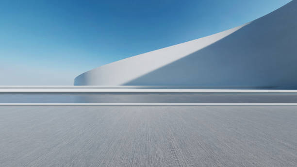 istock 3d render of abstract futuristic architecture with empty concrete floor. Scene for car presentation. 1764486574