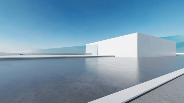 istock 3d render of abstract futuristic architecture with empty concrete floor. Scene for car presentation. 1764486575