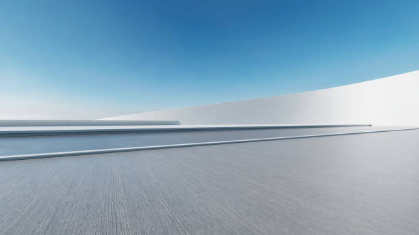 3d render of abstract futuristic architecture with empty concrete floor. Scene for car presentation.