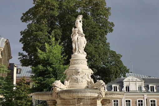The monumental fountain located on the Place du Général de Gaulle, town of Evreux, department of Eure, France
