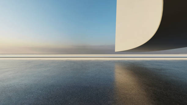 istock 3d render of abstract futuristic architecture with empty concrete floor. Scene for car presentation. 1764486598