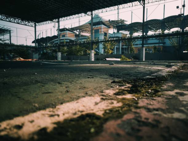 Construction site of futsal court with a view from ground at University Technology Malaysia in the morning