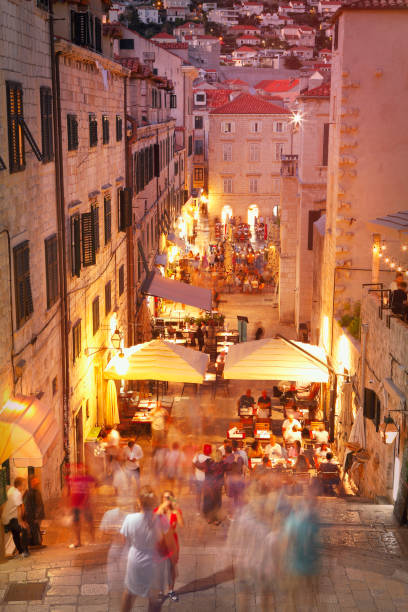Busy centre in the town Dubrovnik by twilight