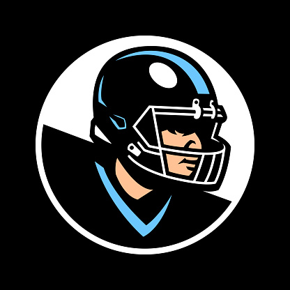 American football player in a helmet. emblem on a dark background. Vector illustration