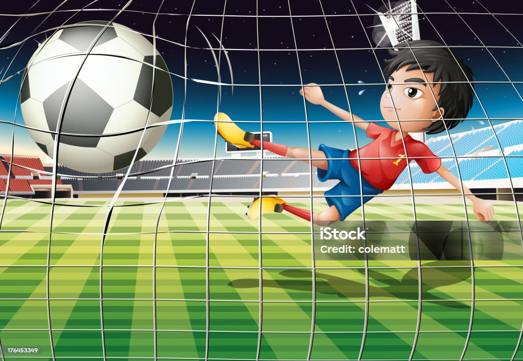 Garçon de frappe de terrain de football - clipart vectoriel de Balle ou ballon libre de droits