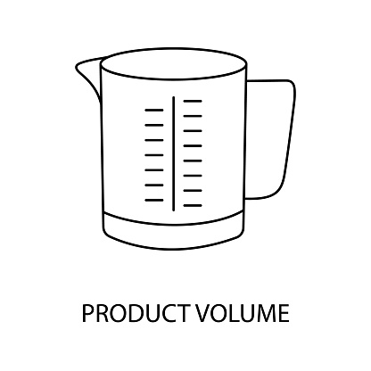 Product volume line icon vector for food packaging, measuring cup