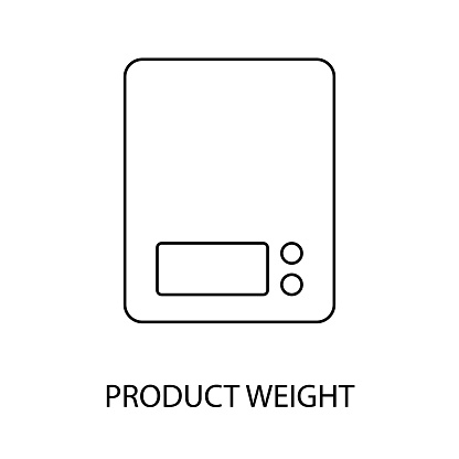 Product weight line icon vector for food packaging, kitchen scales.