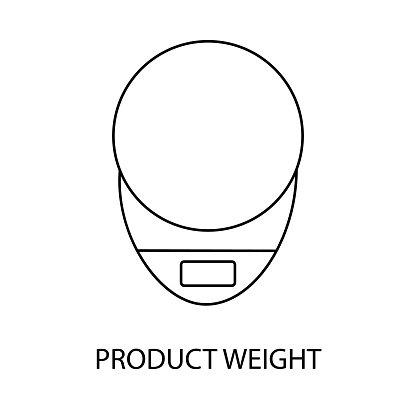 Product weight line icon vector for food packaging, kitchen scales.
