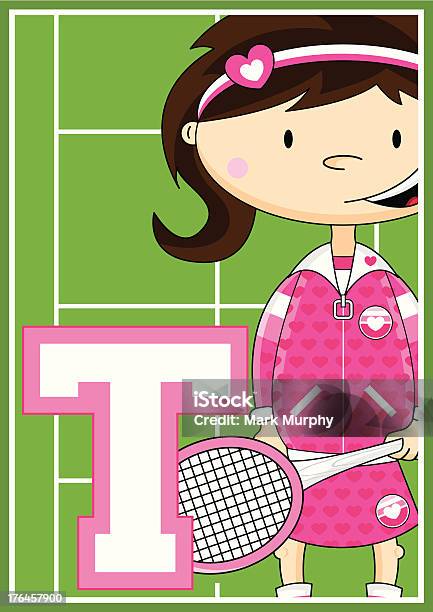 테니트 여자아이 학습 알파벳 T 갈색 머리에 대한 스톡 벡터 아트 및 기타 이미지 - 갈색 머리, 공-스포츠 장비, 교육