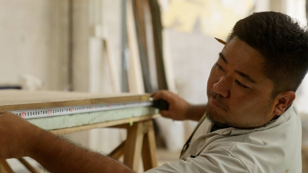 istock Japanese woodworkers working in the garage. 1764591863