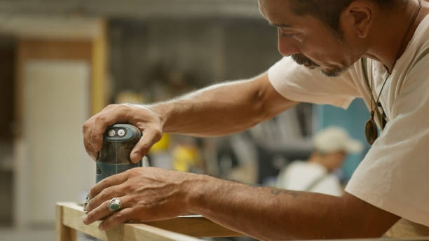 istock Japanese woodworkers working in the garage. 1764592391