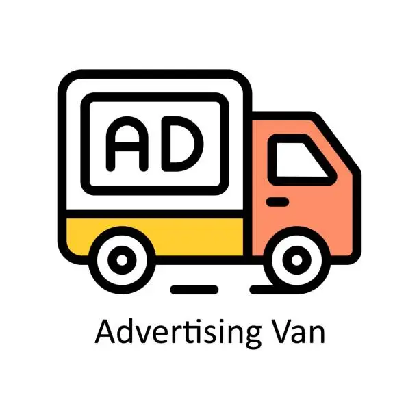 Vector illustration of Advertising Van vector Filled outline Design illustration. Symbol on White background EPS 10 File