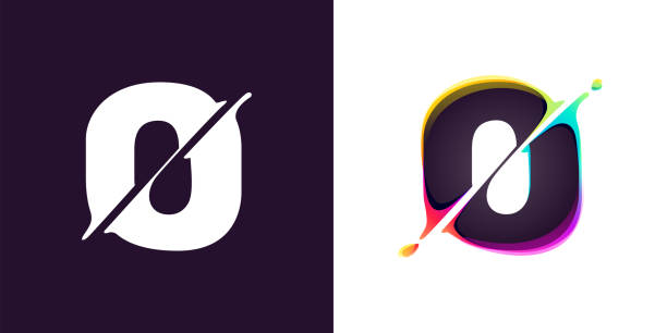0 logo. Number zero with cyber distortion, color shift effect. Multicolor gradient type. Neon glitch illusion icon. Colorful font for futuristic tech heading, video game screen, vibrant gambling art. zero errors stock illustrations