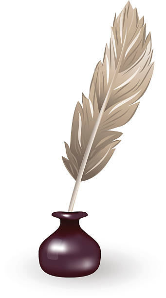 Feather pen with inkwell vector art illustration
