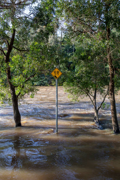 istock Sudden drop warning sign submerged by the Yarra River, breaking its banks at Warrandyte River Reserve 1764598145