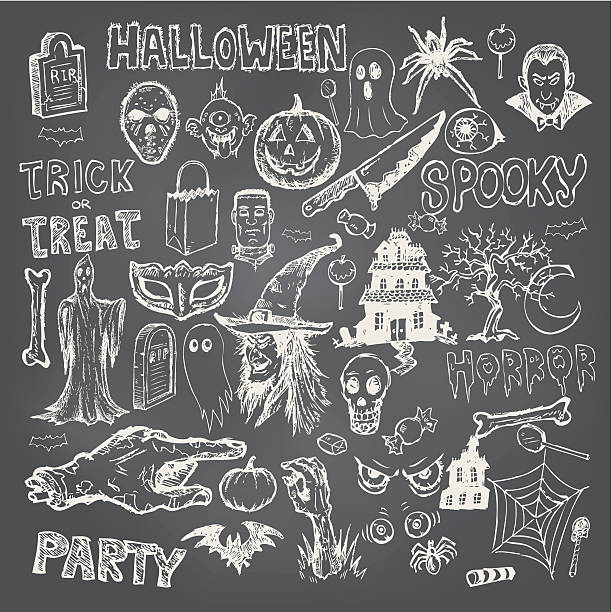 Halloween hand drawn doodles icon set vector art illustration