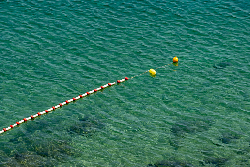 Swimming lane marker in the sea. Swimming lane marker in Aegean sea at Toska resort near Kavala town. Greece, Europe.