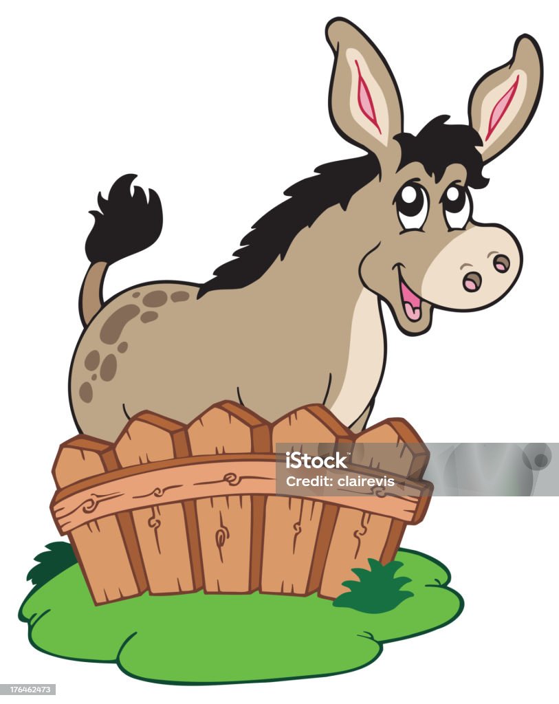 Мультяшный donkey за Забор - Векторная графика Векторная графика роялти-фри