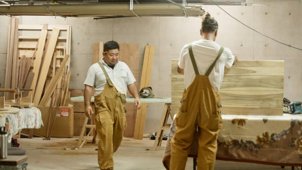 istock Japanese woodworkers working in the garage. 1764630529