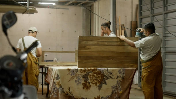 istock Japanese woodworkers working in the garage. 1764631082