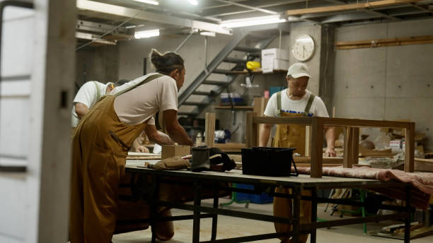 istock Japanese woodworkers working in the garage. 1764631099