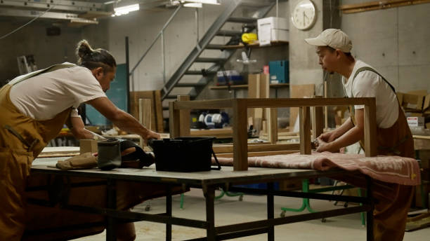istock Japanese woodworkers working in the garage. 1764631108