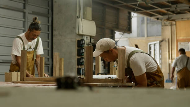 istock Japanese woodworkers working in the garage. 1764631661
