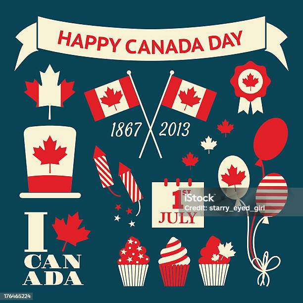 Giorno Di Canada Set Di Elementi Di Design - Immagini vettoriali stock e altre immagini di Canada Day - Canada Day, Fuochi d'artificio, Petardo