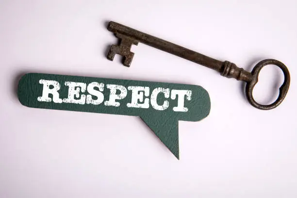 Photo of RESPECT Concept. Green speech bubble with text on a white background