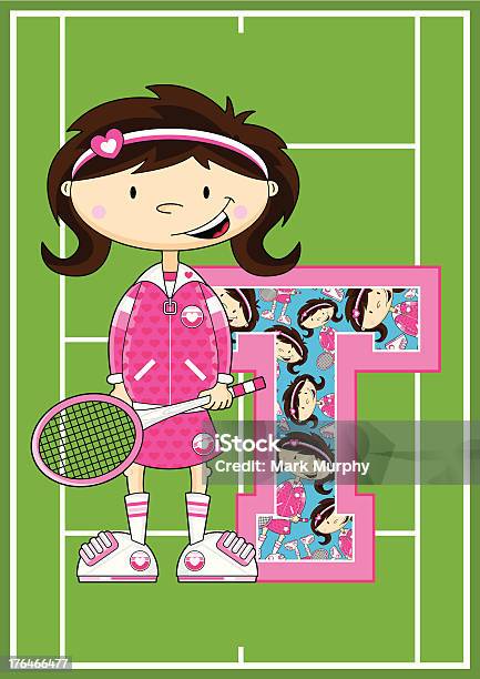 Tennis Mädchen Lernen Buchstabe T Stock Vektor Art und mehr Bilder von Alphabet - Alphabet, Aufschlagen - Sport, Bildung