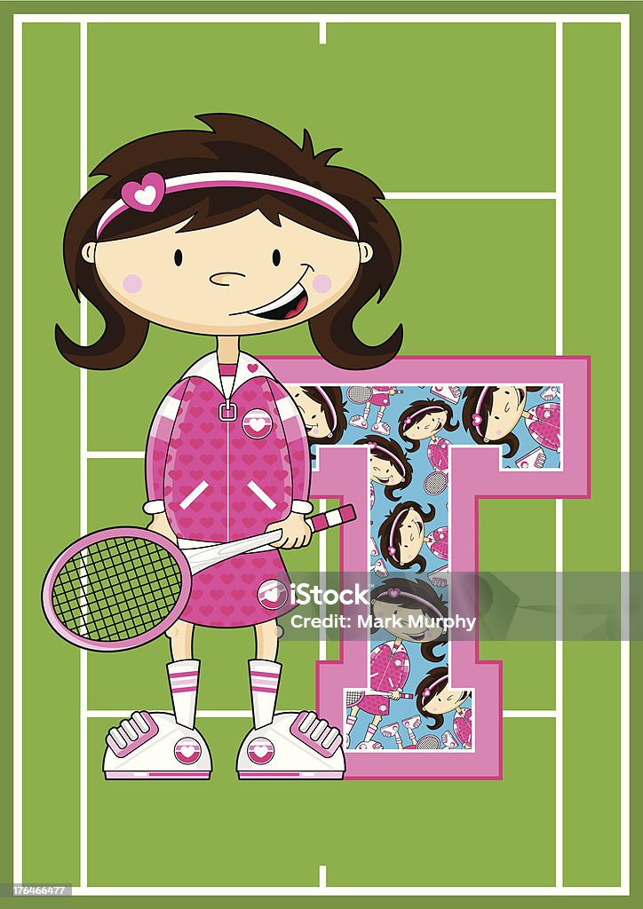 Tenis Chica aprendiendo letra T - arte vectorial de Adulto libre de derechos