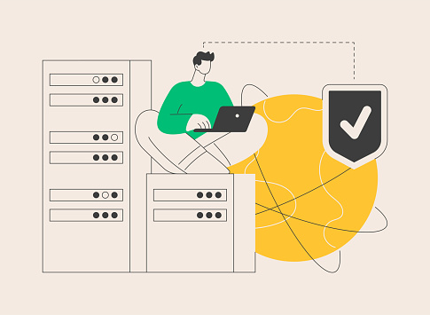 Proxy server abstract concept vector illustration. Computer networking, unblock proxy server, user and website connection, internet security settings, IP address data request abstract metaphor.