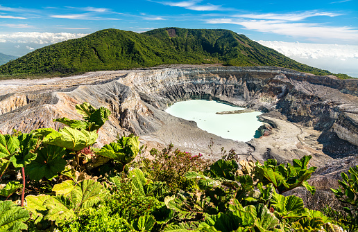 Crater of the Poas volcano in Costa Rica, Central America