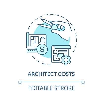 2D editable blue architect costs icon, monochromatic isolated vector, construction cost thin line illustration.