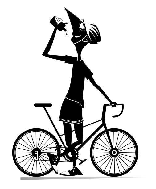 若い男は自転車に乗る - bicycle isolated white background cycling点のイラスト素材／クリップアート素材／マンガ素材／アイコン素材