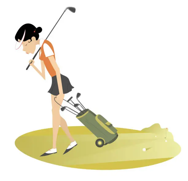 Vector illustration of Upset golfer woman walk away from the golf course