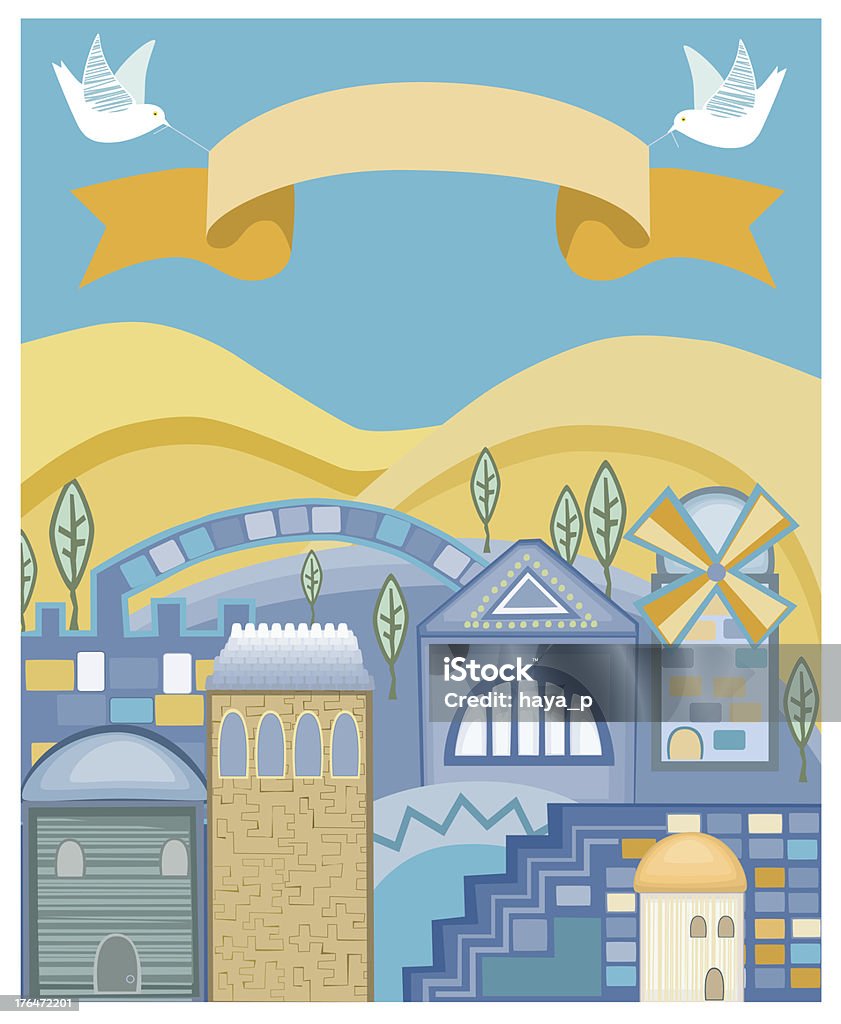 Doves z Banner latać nad Jerozolima - Grafika wektorowa royalty-free (Judaizm)