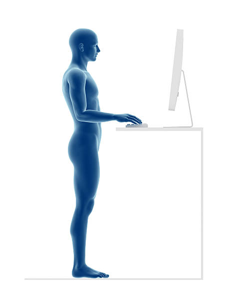 ergonomía, buena postura de trabajo independiente - posture office isolated physical injury fotografías e imágenes de stock